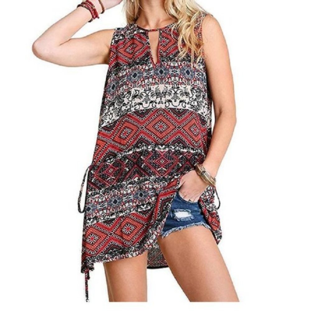 Umgee Boho Sleeveless Tunic Blouse Top Size M